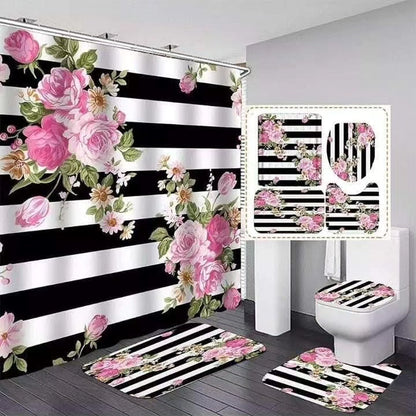 4Pc Bathroom mats and shower curtain
