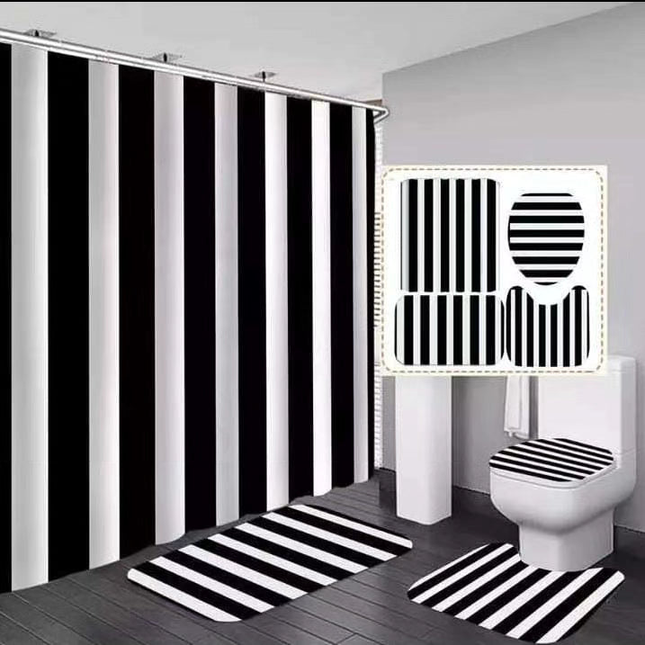 4Pc Bathroom mats and shower curtain