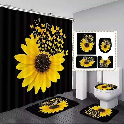 4Pc Bathroom mats and shower curtain