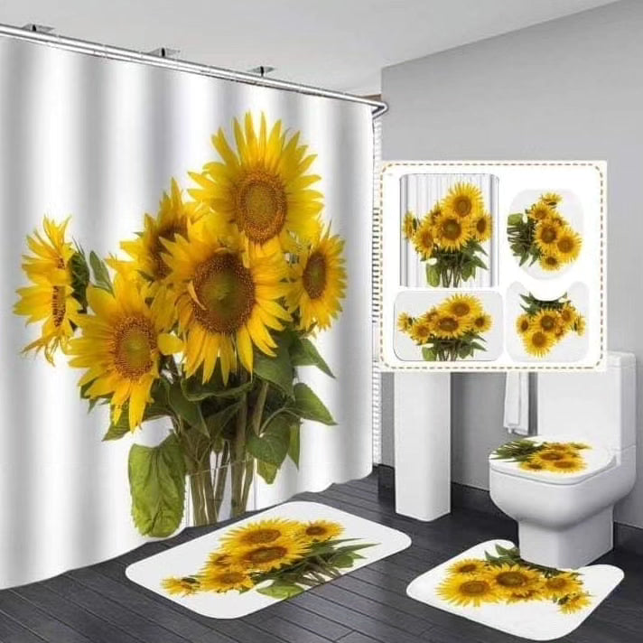 4Pc Bathroom mats and shower curtain