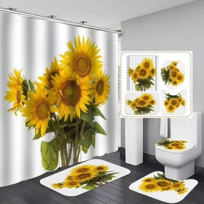 4Pc Bathroom mats and shower curtain