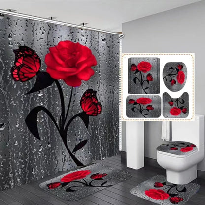 4Pc Bathroom mats and shower curtain