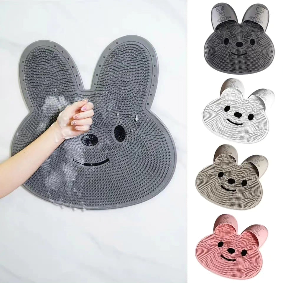 Rabbit shaped antislip bathroom mat back scrubber foot massager