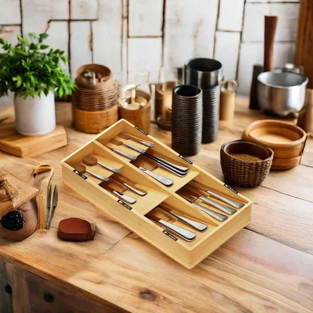 Eco Friendly Bamboo Cutlery Organizer BlackNov