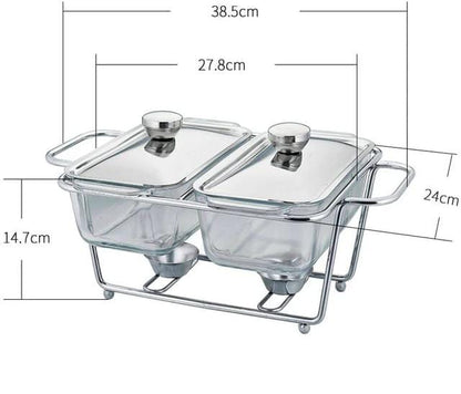 2pc chaffing rectangular glass dish