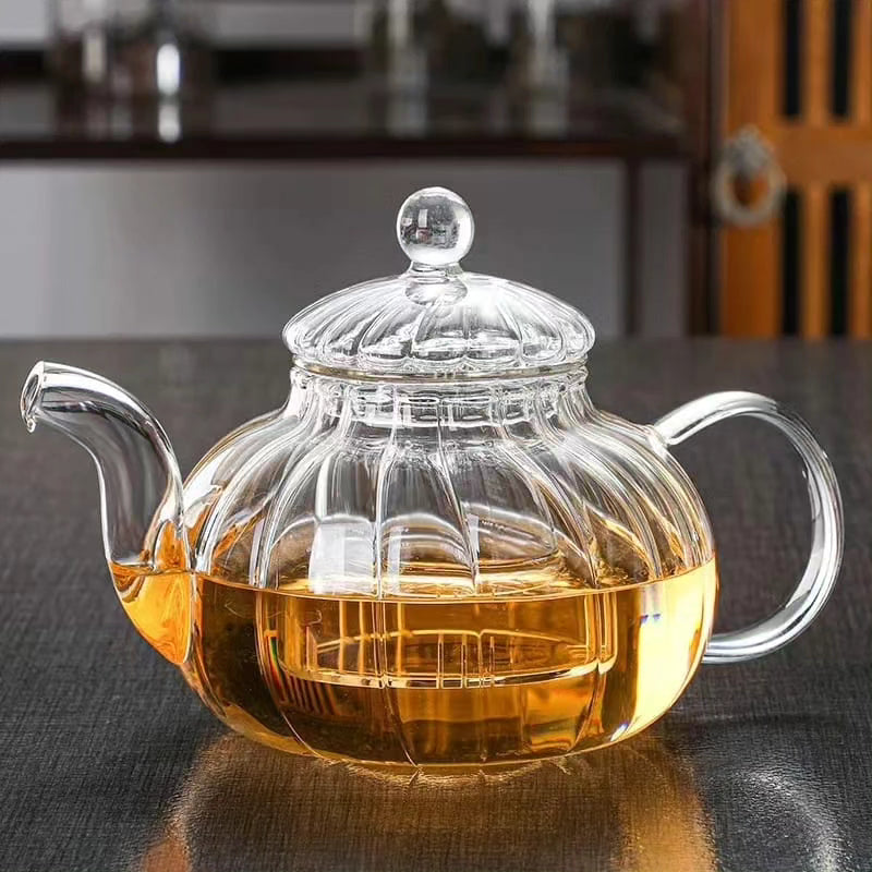 800ml Stripped High Borosilicate Glass Tea Pot