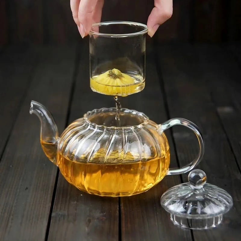 800ml Stripped High Borosilicate Glass Tea Pot