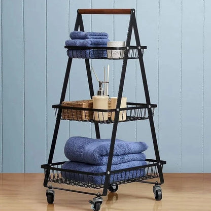 Multi Purpose 3-Tier A Shape Metal Mobile Trolley Cart