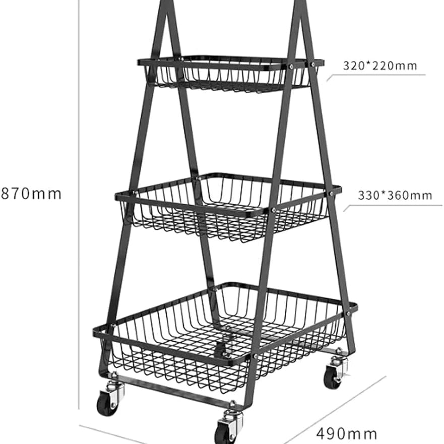 Multi Purpose 3-Tier A Shape Metal Mobile Trolley Cart