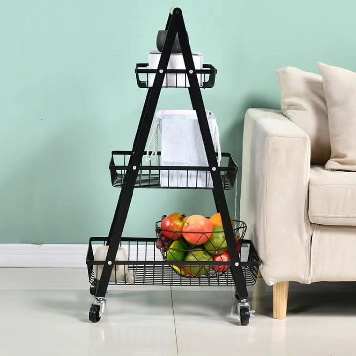 Multi Purpose 3-Tier A Shape Metal Mobile Trolley Cart