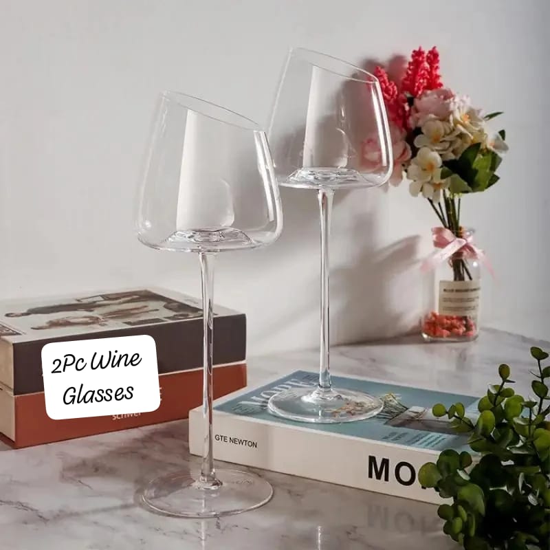 2Pc Slanted wine glasses