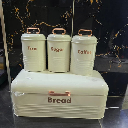 Alloy breadbin with 3 cannisters