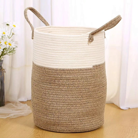 Laundry Basket Decorative Woven Cotton Rope Storage Hamper with Handles