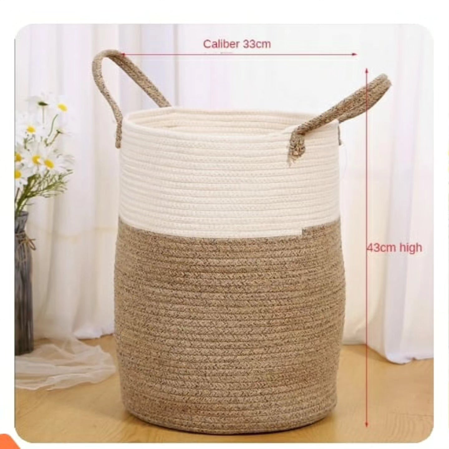 Laundry Basket Decorative Woven Cotton Rope Storage Hamper with Handles