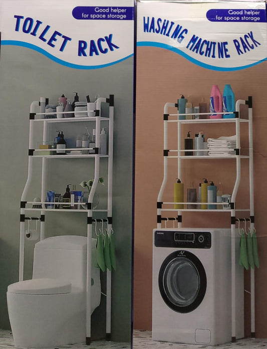 Over the machine rack and over the toilet rack