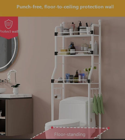 Over the machine rack and over the toilet rack