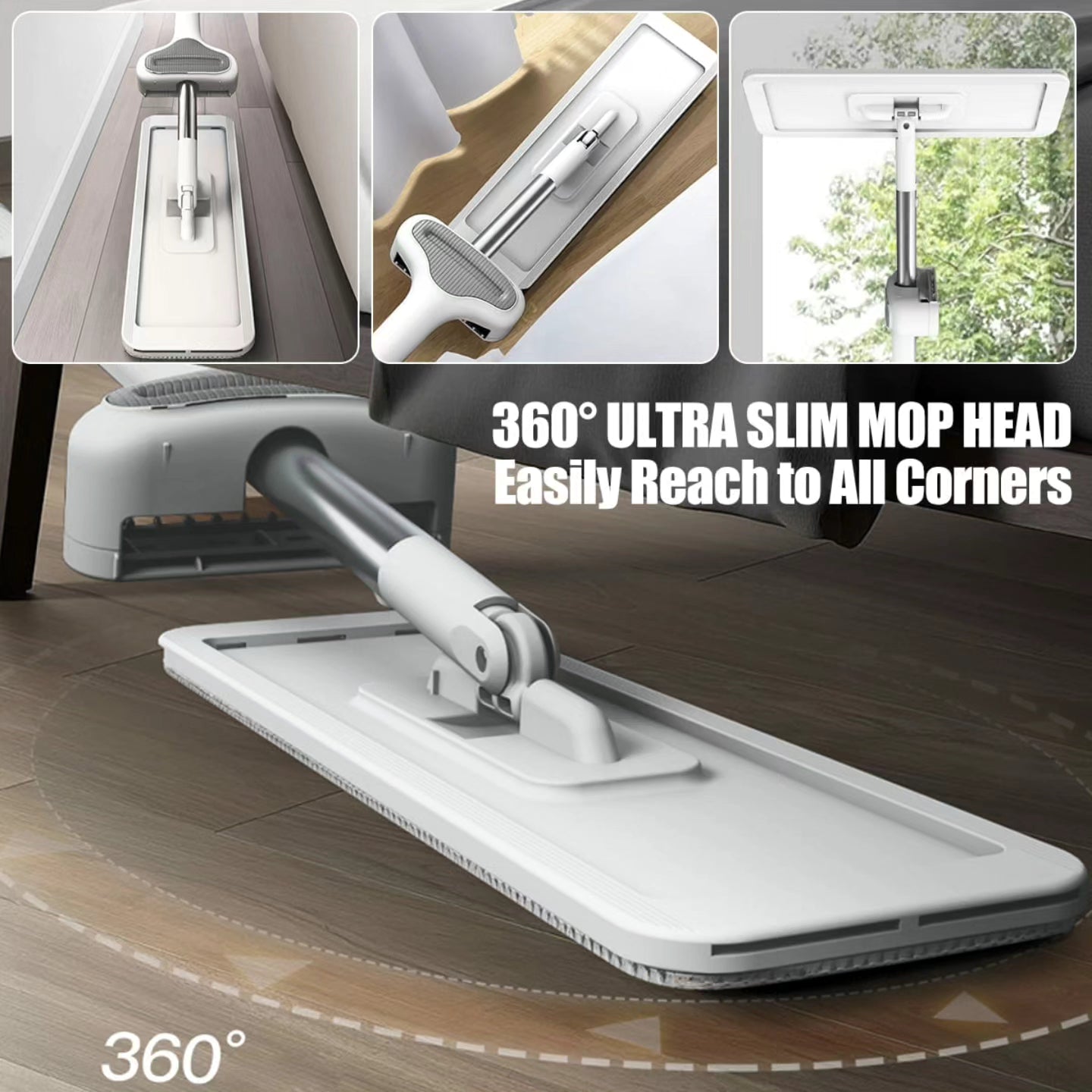 2 in 1 360°Rotating flat mop with extra mop pads