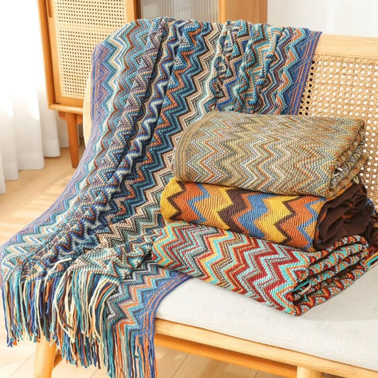 Quality Knitted Throw Blanket eith Tassel