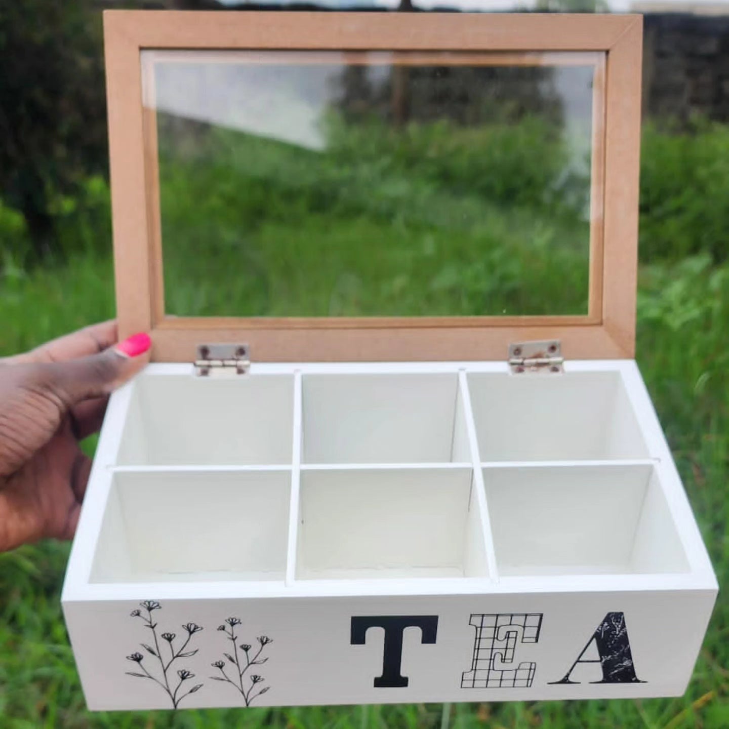 6 Compartment Wooden Teabag Organizer