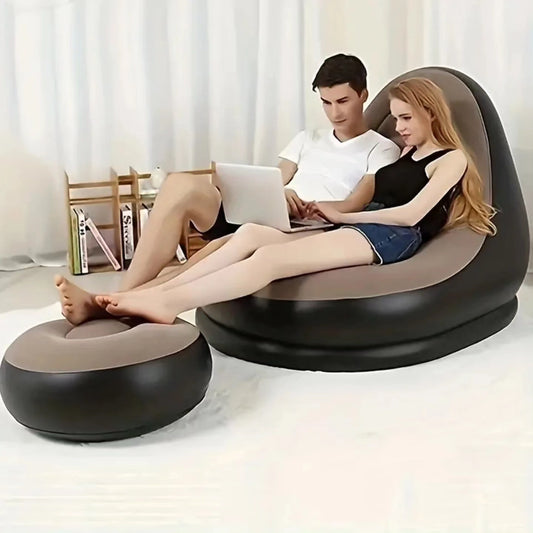 Inflatable lazy sofa with foot rest