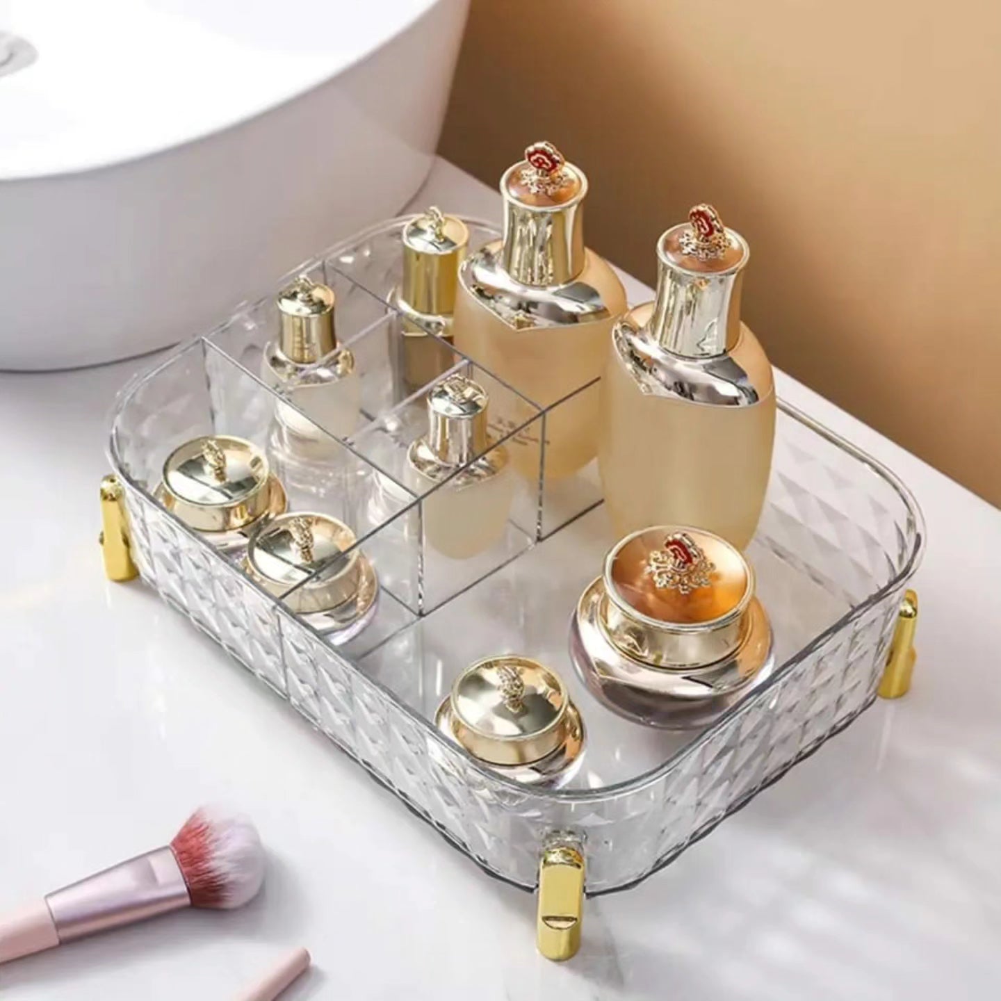 Large Capacity Multi-grid Transparent Cosmetic Organizer