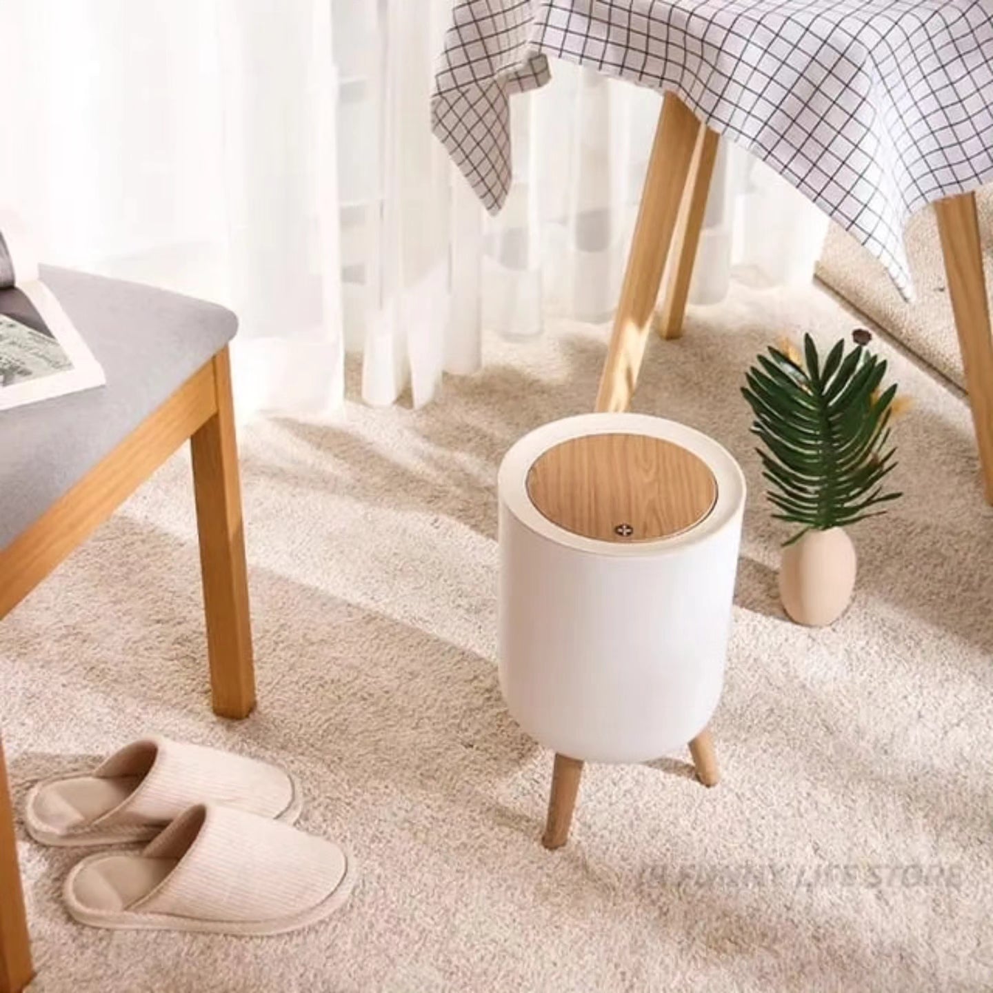 Garbage Container With Wood Grain Cover