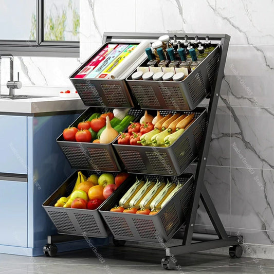 Compartment Multifunctional Metallic Vegetable/Fruits Cart Storage Rack