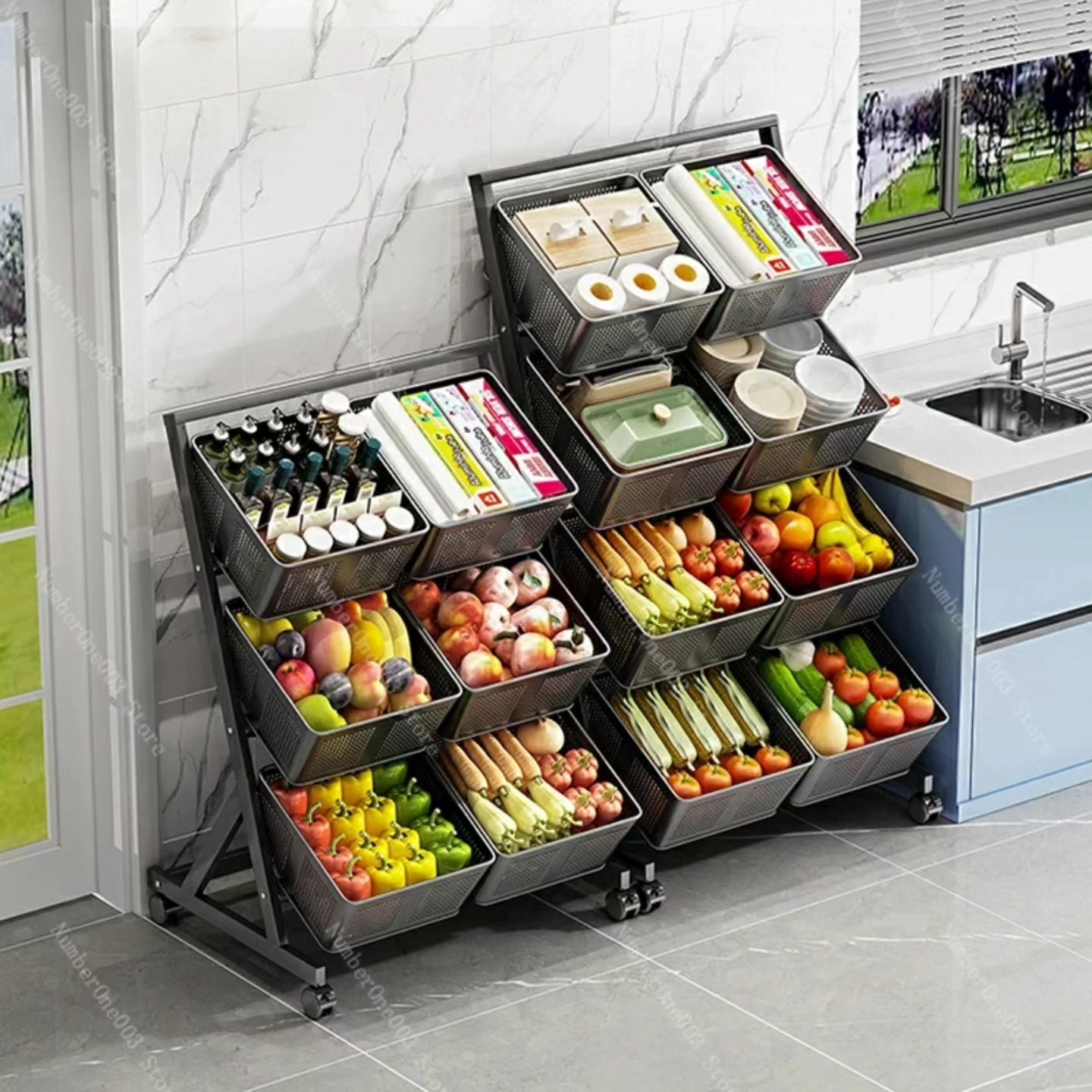 Compartment Multifunctional Metallic Vegetable/Fruits Cart Storage Rack