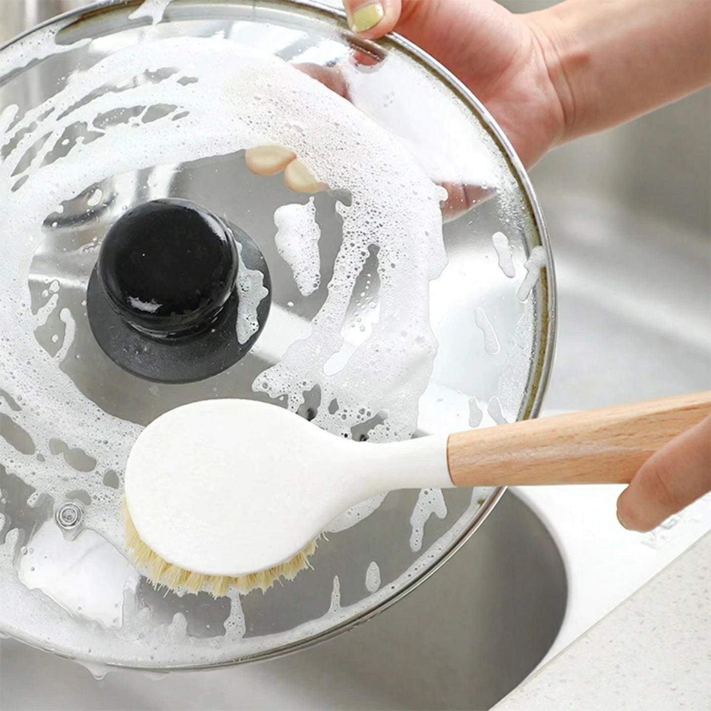 Kitchen/Surface Cleaning Brush with Wooden Handle