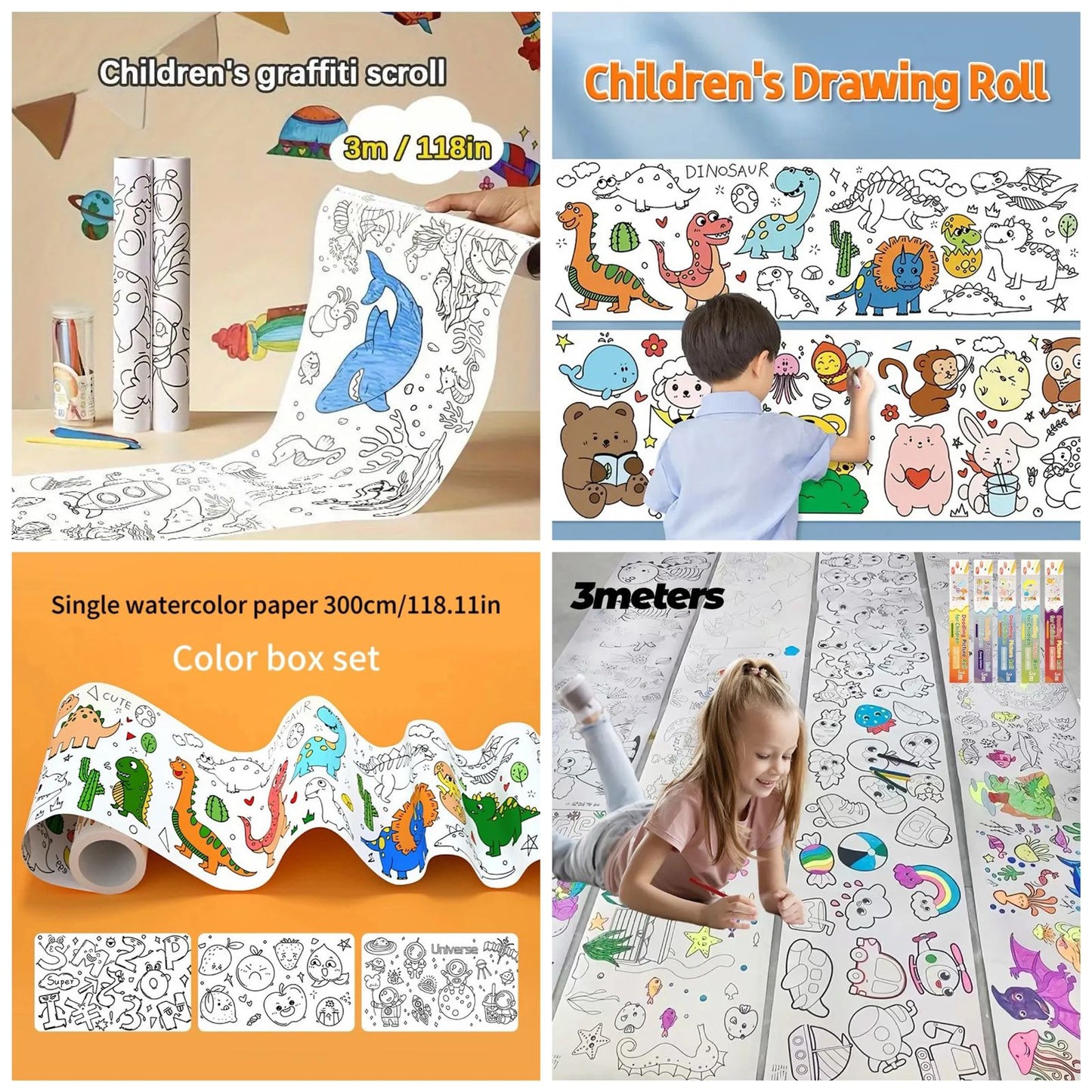 Kids drawing roll coloring paper