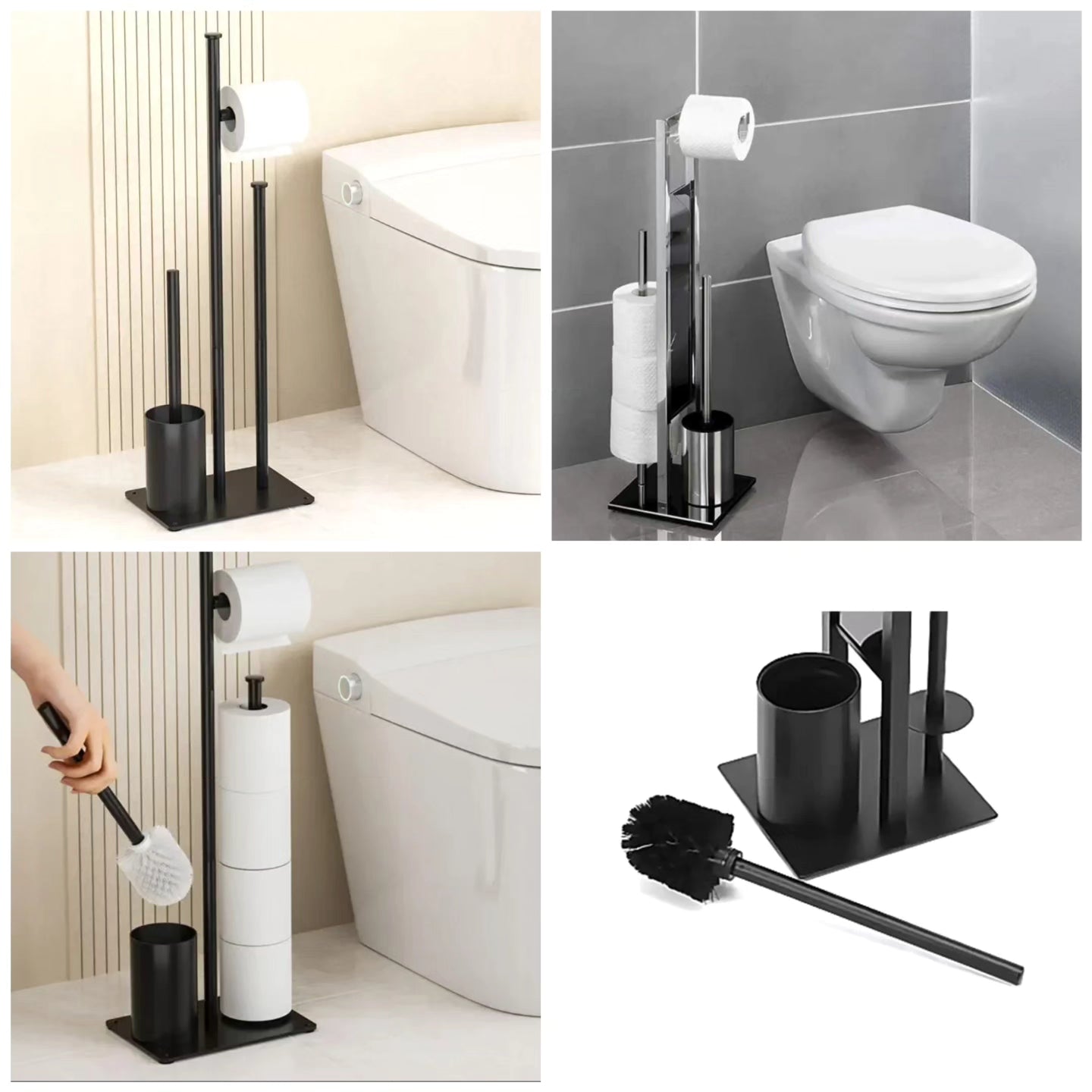 Free standing  metal tissue holder with toilet brush BlackNov