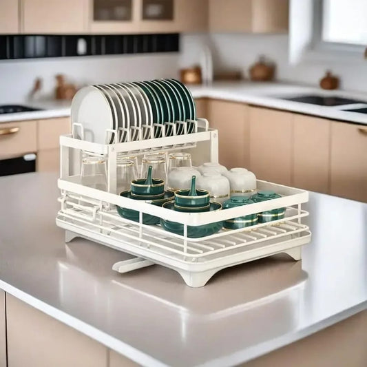 2 Tier Dish Rack with Cutlery Holder and Chop Board Holder