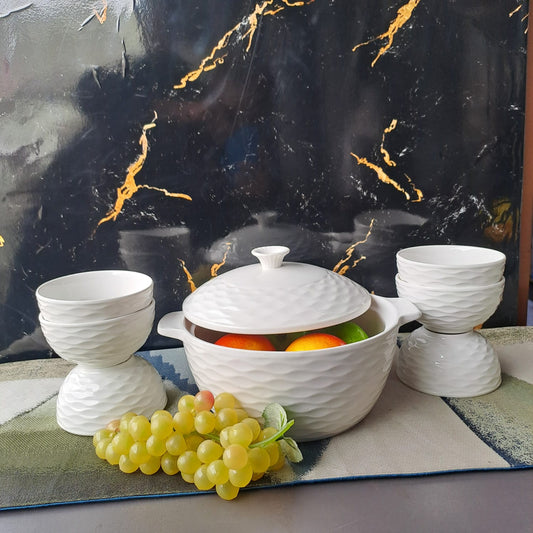 Ceramic White Serving Dish with Soup/Vegetable Bowls