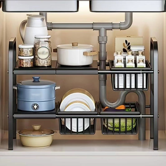 Under The Sink Adjustable 2 Tier Rack