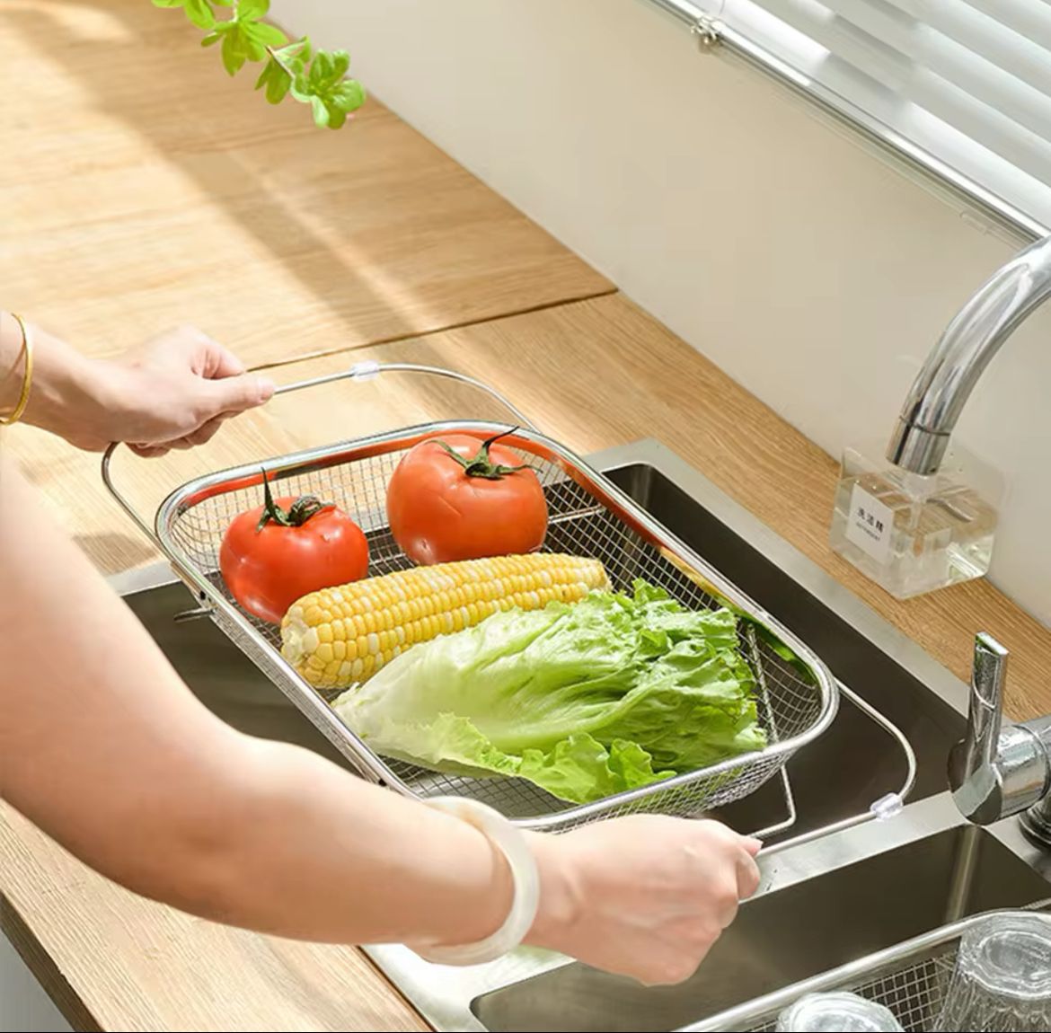 Stainless over the sink colander