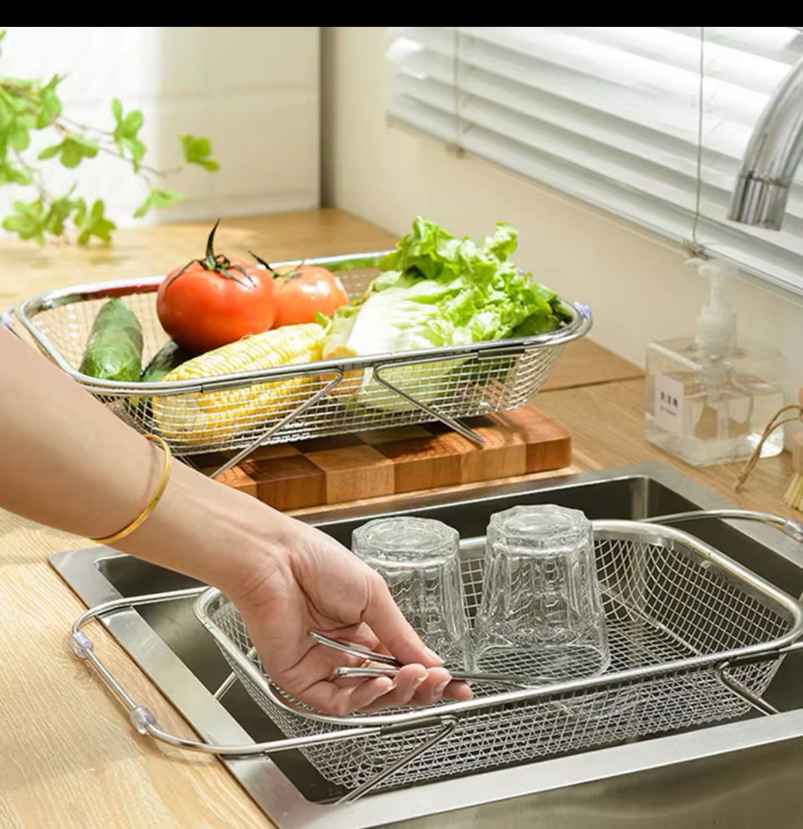 Stainless over the sink colander