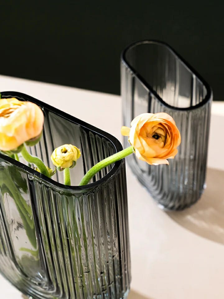 U Shaped ribbed glass flower vase each