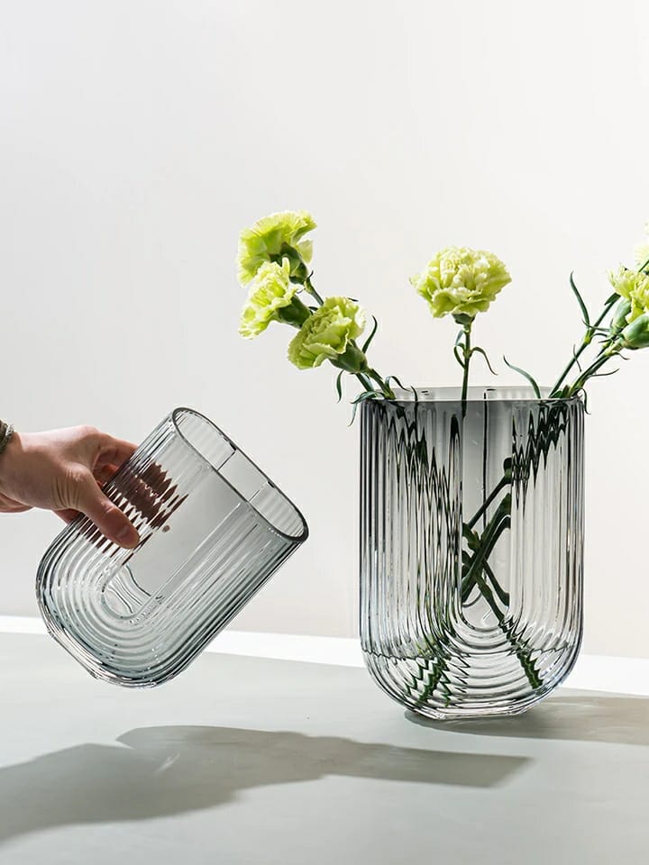 U Shaped ribbed glass flower vase each