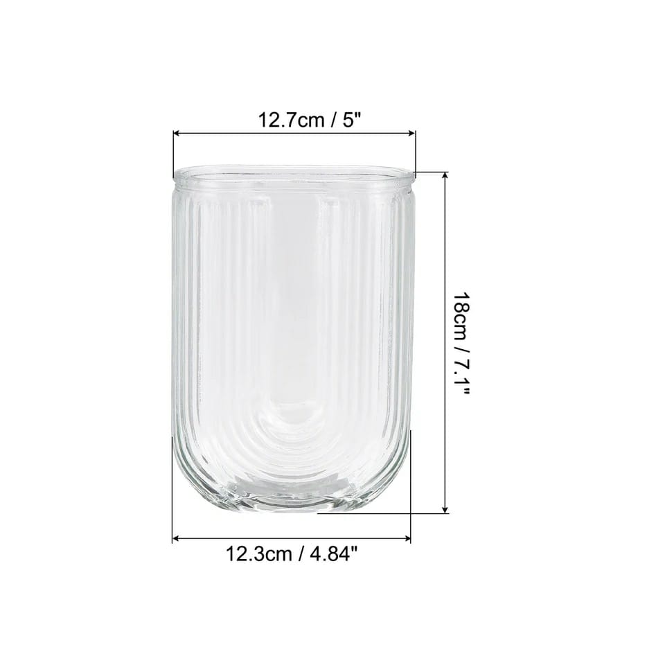 U Shaped ribbed glass flower vase each