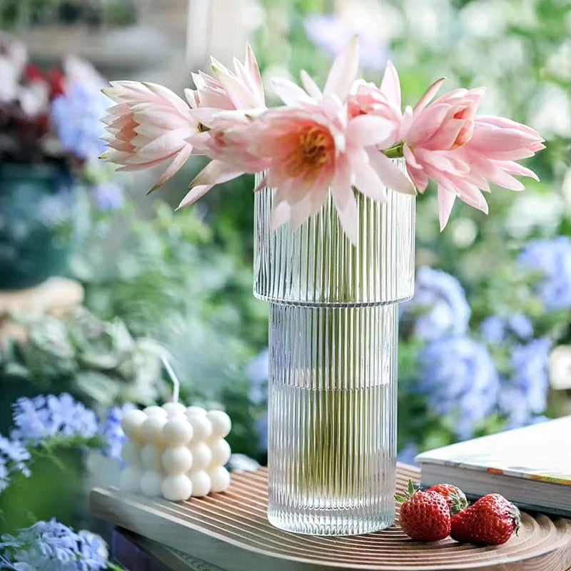 Long ribbed glass vase