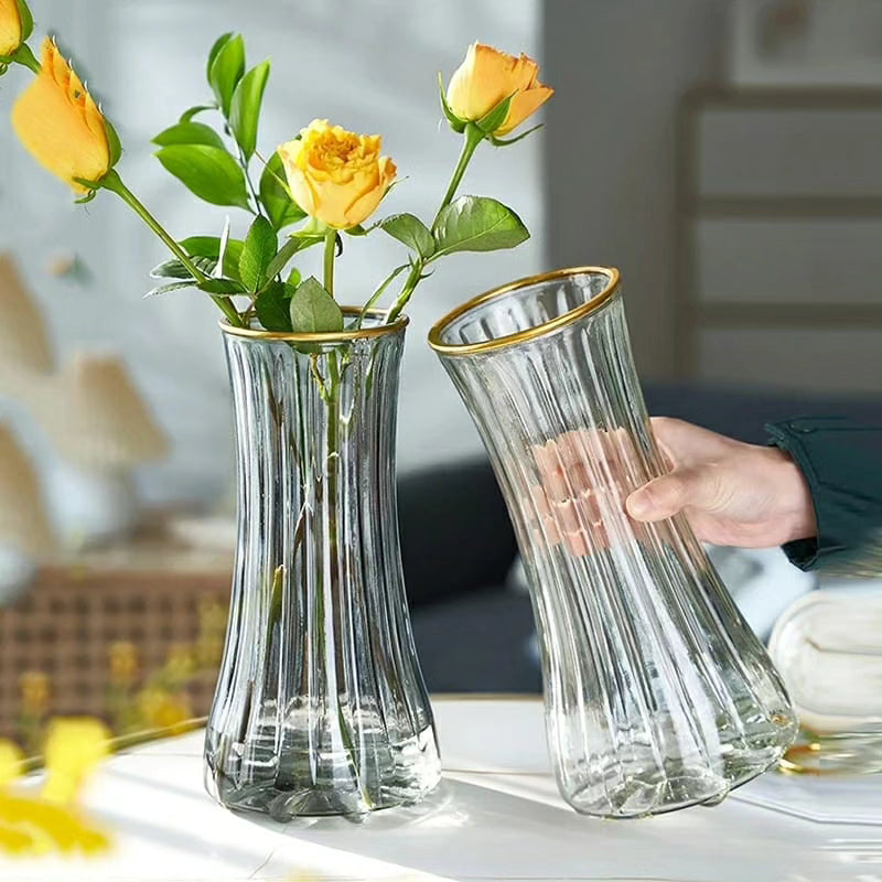 Long ribbed glass vase