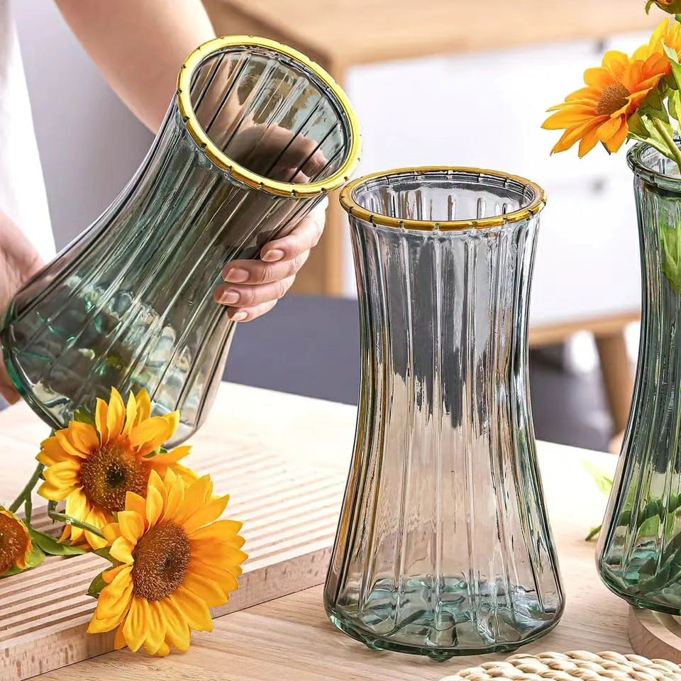 Long ribbed glass vase