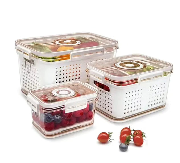 3pcs Airtight Fridge Storage Box with Drain Basket