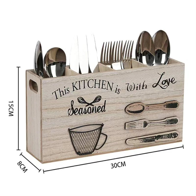 Wooden Kitchen Utensils Holder Cutlery