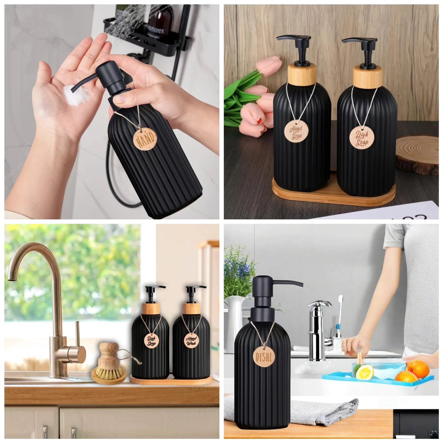 *2 pcs set hand and soap dispenser with wooden tray