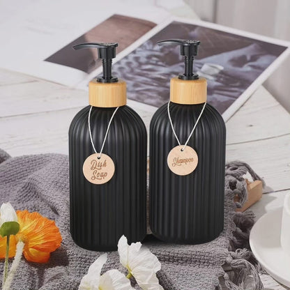 *2 pcs set hand and soap dispenser with wooden tray