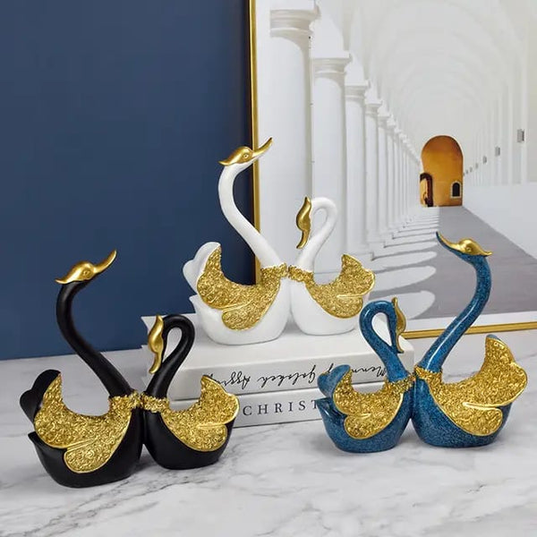 Pair Swan Resin Figurine Sculpture