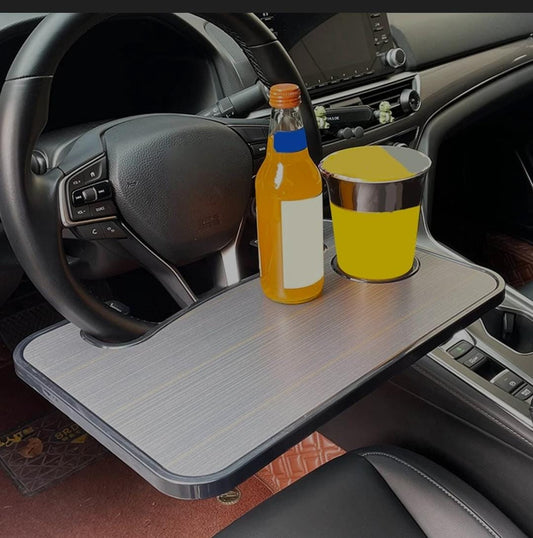 Wooden slotted car steering wheel table tray