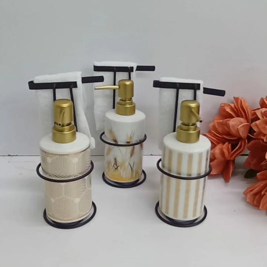 500ml Ceramic Soap Dispenser with Metallic Stand and a Face Towel