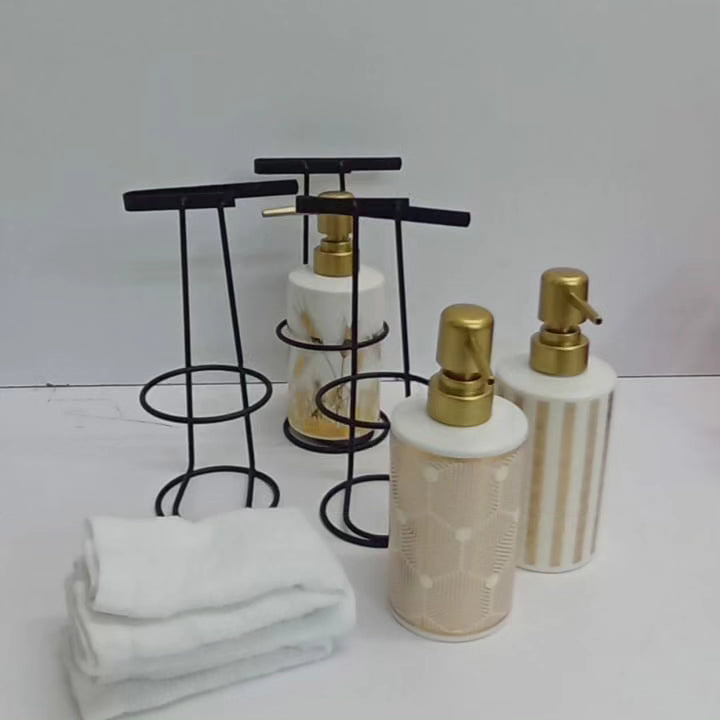 500ml Ceramic Soap Dispenser with Metallic Stand and a Face Towel